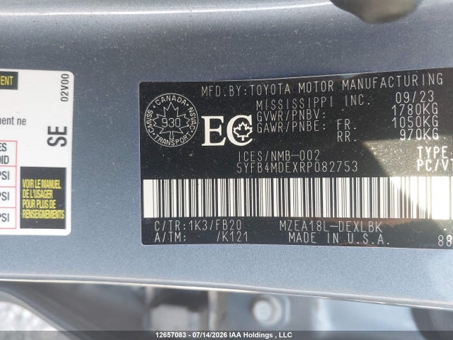 Toyota COROLLA LE 2024 5YFB4MDEXRP082753 Image 18