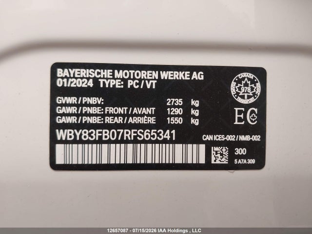 Auction sale of the 2024 Bmw I4 Xdrive40, vin: WBY83FB07RFS65341, lot number: 12657087