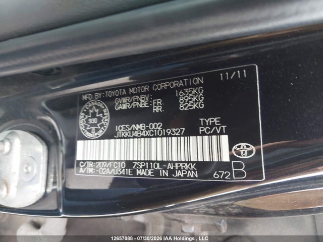 2012 Scion Xd მანქანა იყიდება აუქციონზე, vin: JTKKU4B4XC1019327, აუქციონის ნომერი: 12657088