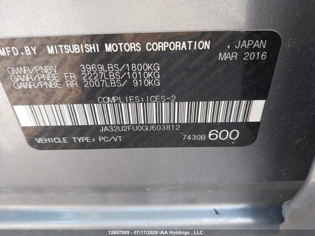 Mitsubishi Lancer Es/se Ltd 2016 JA32U2FU0GU603812 Image 19