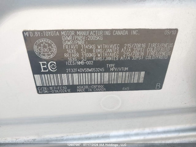2011 Toyota Rav4 მანქანა იყიდება აუქციონზე, vin: 2T3ZF4DV5BW053245, აუქციონის ნომერი: 12657097