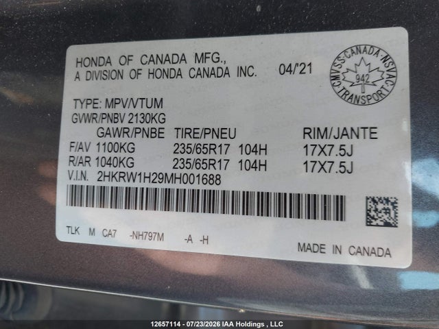 Honda CR-V LX 2021 2HKRW1H29MH001688 Image 9