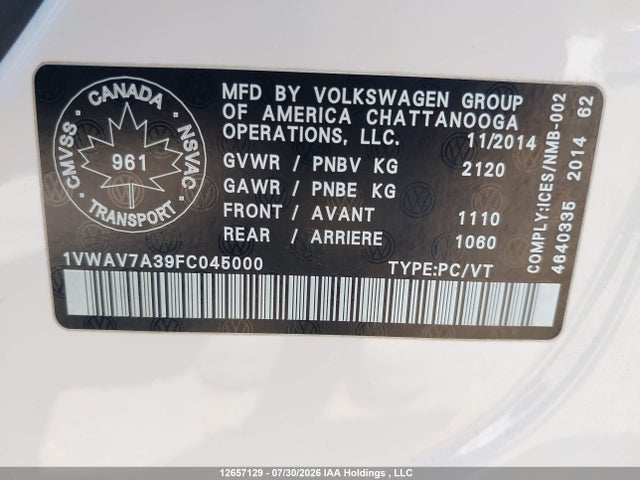Volkswagen PASSAT S 2015 1VWAV7A39FC045000 Image 9