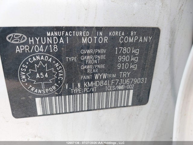 Продаж на аукціоні авто 2018 Hyundai Elantra Limited, vin: KMHD84LF7JU679031, номер лоту: 12657136