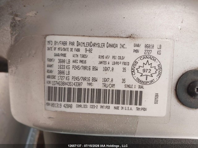 Продажа на аукционе авто 2003 Dodge Dakota, vin: 1D7HG38X43S143307, номер лота: 12657137