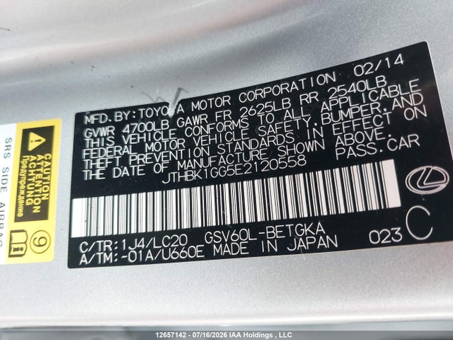 Lexus Es 350 350 2014 JTHBK1GG5E2120558 Image 9