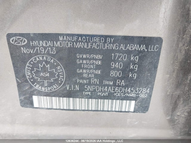 Продаж на аукціоні авто 2013 Hyundai Elantra Gl, vin: 5NPDH4AE6DH453284, номер лоту: 12636244