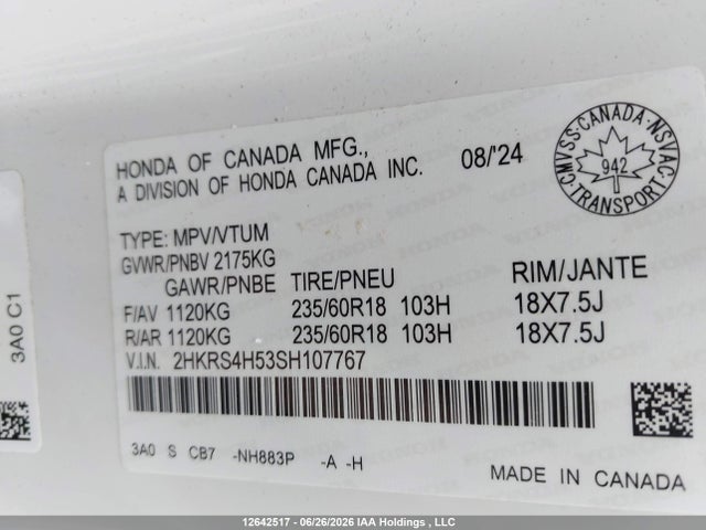 Aukcja sprzedaży 2025 Honda Cr-v Sport, vin: 2HKRS4H53SH107767, numer aukcji: 12642517
