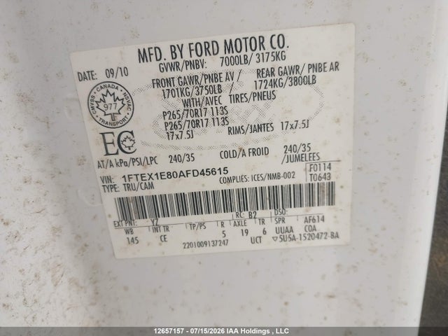 Aukcja sprzedaży 2010 Ford F150 Super Cab, vin: 1FTEX1E80AFD45615, numer aukcji: 12657157