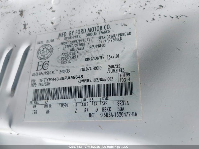 Продажа на аукционе авто 2008 Ford Ranger Sport/xl/xlt, vin: 1FTYR44U48PA59648, номер лота: 12657183