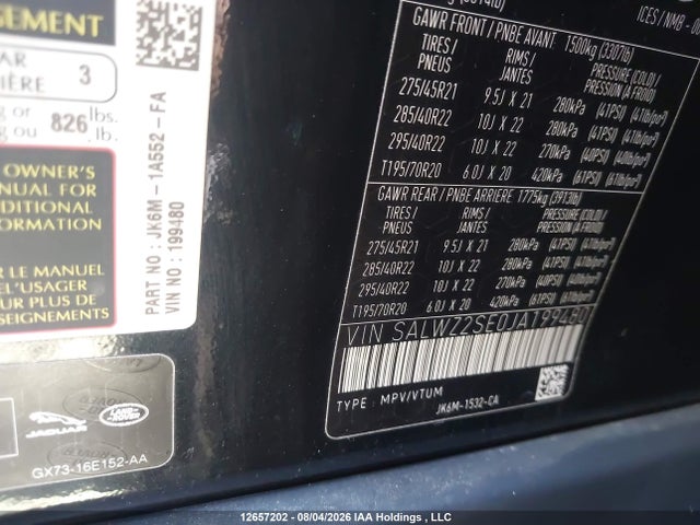 Land Rover RANGE ROVER SPORT 2018 SALWZ2SE0JA199480 Image 9