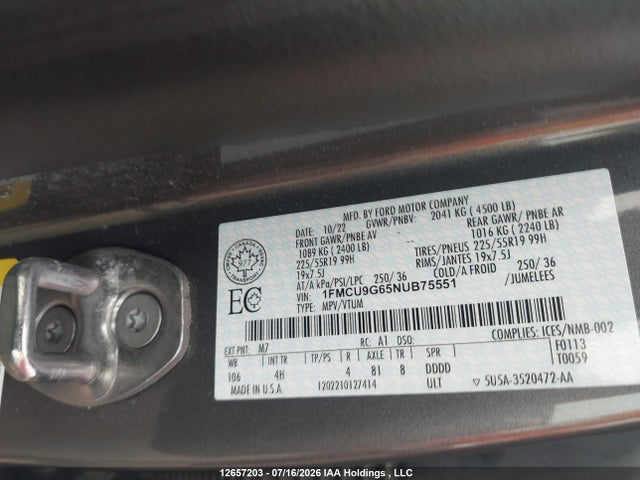 Ford ESCAPE SE 2022 1FMCU9G65NUB75551 Image 9