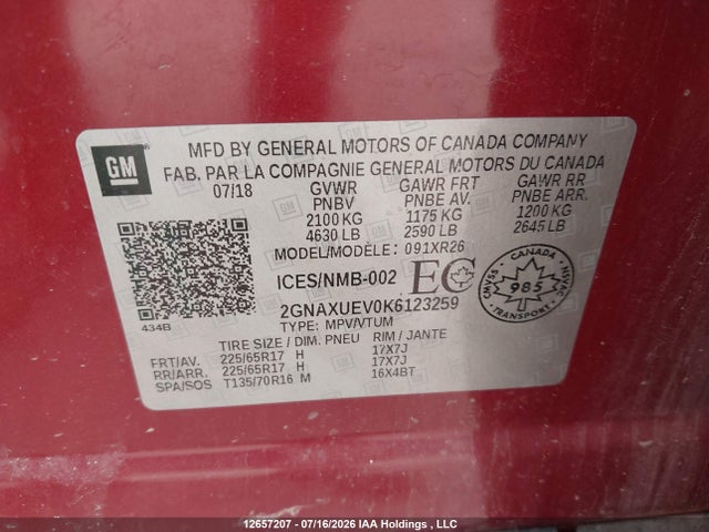 Chevrolet EQUINOX LT 2019 2GNAXUEV0K6123259 Image 9
