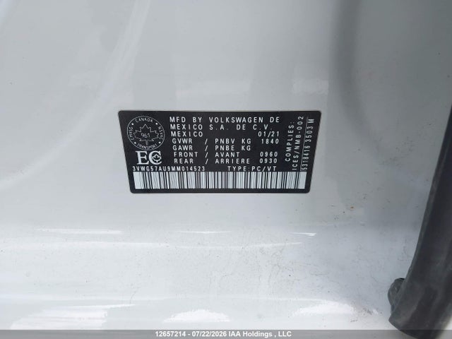 3VWG57AU9MM014523 Volkswagen Golf