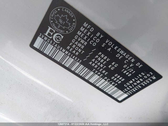 3VWG57AU9MM014523 Volkswagen Golf