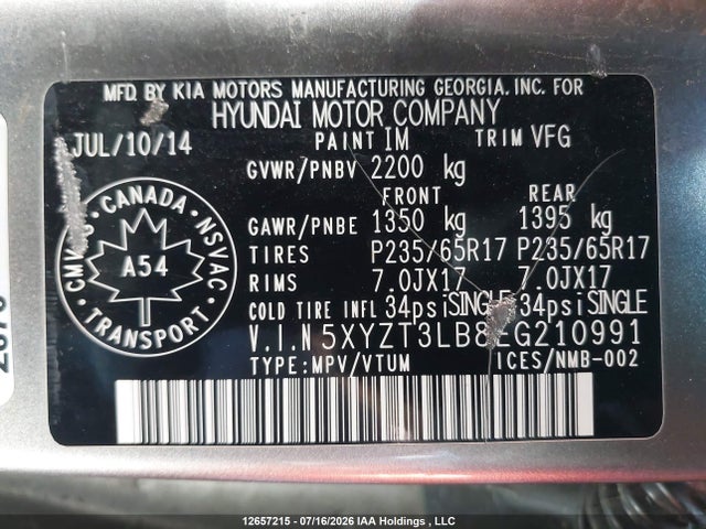 Aukcja sprzedaży 2014 Hyundai Santa Fe Sport, vin: 5XYZT3LB8EG210991, numer aukcji: 12657215