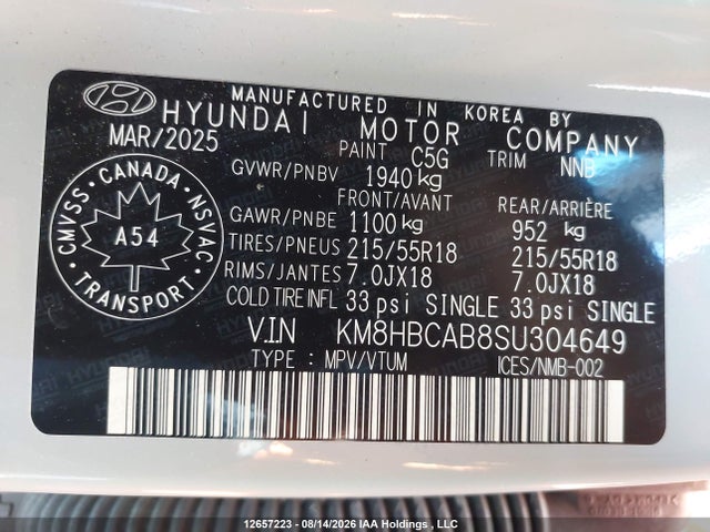 Auction sale of the 2025 Hyundai Kona Preferred Awd, vin: KM8HBCAB8SU304649, lot number: 12657223