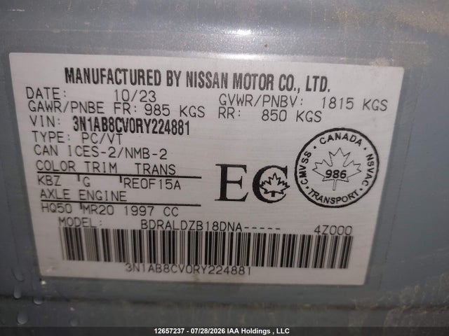 3N1AB8CV0RY224881 Nissan SENTRA SV