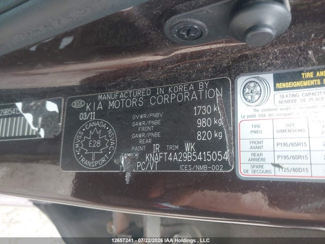 Продажа на аукционе авто 2011 Kia Forte 2.0l Lx, vin: KNAFT4A29B5415054, номер лота: 12657241