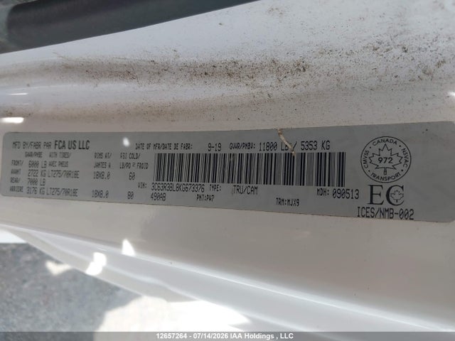 Продажа на аукционе авто 2019 Ram 3500 Big Horn, vin: 3C63R3BL8KG673376, номер лота: 12657264