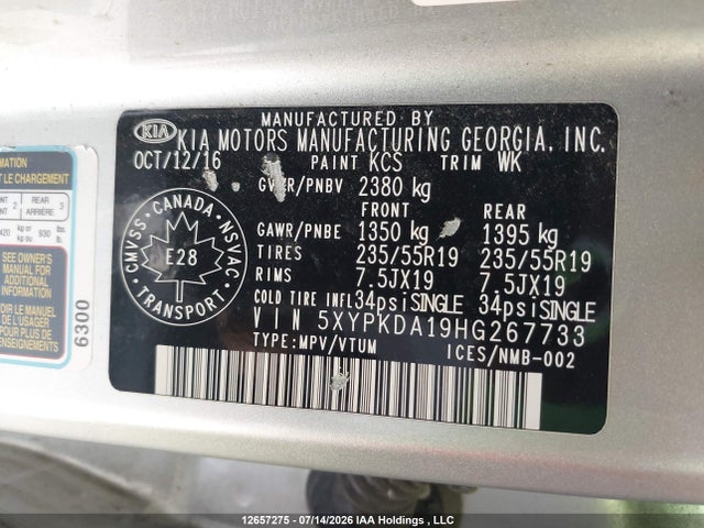 Продажа на аукционе авто 2017 Kia Sorento Sx/sx Limited, vin: 5XYPKDA19HG267733, номер лота: 12657275