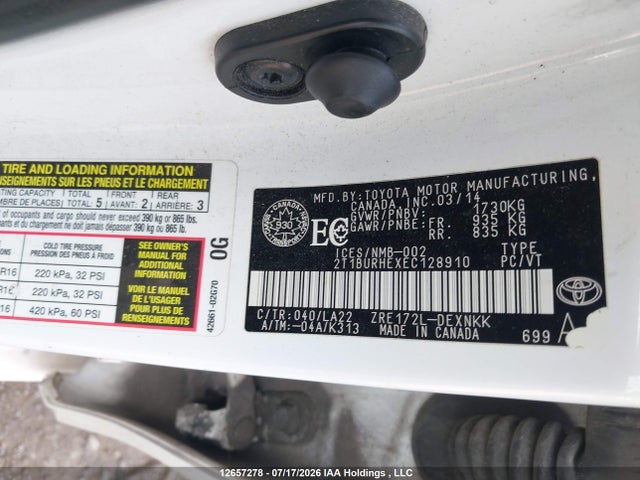 2T1BURHEXEC128910 Toyota COROLLA LE