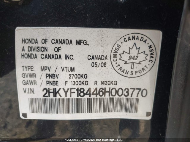 Продажа на аукционе авто 2006 Honda Pilot Ex, vin: 2HKYF18446H003770, номер лота: 12657285