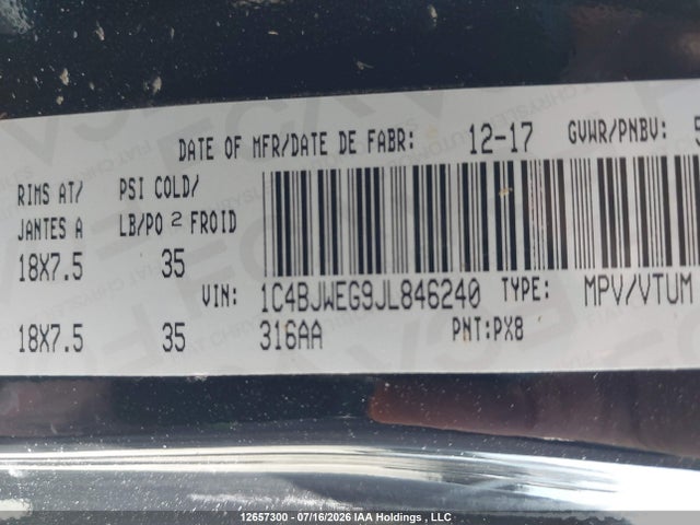 Aukcja sprzedaży 2018 Jeep Wrangler Jk Unlimited Sahara, vin: 1C4BJWEG9JL846240, numer aukcji: 12657300
