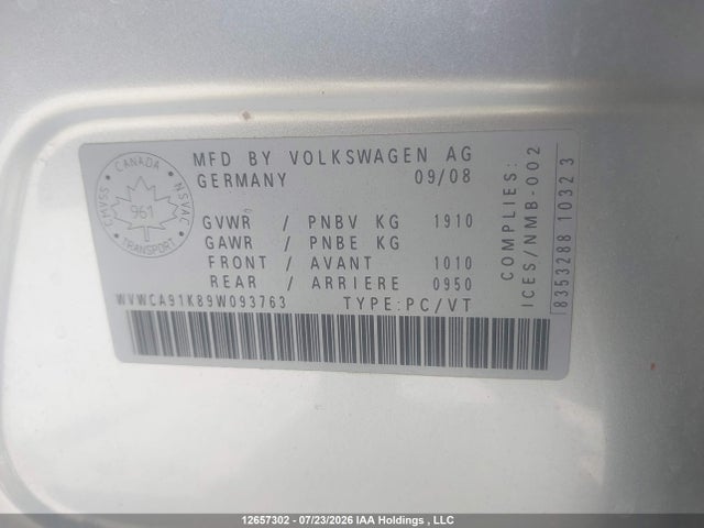 2009 Volkswagen Rabbit 5-door Comfortline/5-door Trendline მანქანა იყიდება აუქციონზე, vin: WVWCA91K89W093763, აუქციონის ნომერი: 12657302