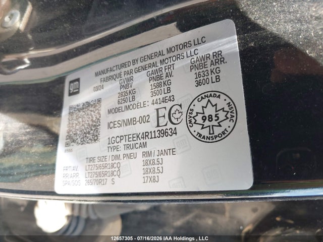 2024 Chevrolet Colorado Trail Boss 4wd მანქანა იყიდება აუქციონზე, vin: 1GCPTEEK4R1139634, აუქციონის ნომერი: 12657305