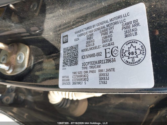 2024 Chevrolet Colorado Trail Boss 4wd მანქანა იყიდება აუქციონზე, vin: 1GCPTEEK4R1139634, აუქციონის ნომერი: 12657305