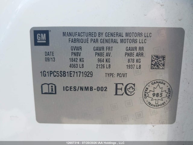 Aukcja sprzedaży 2014 Chevrolet Cruze Lt, vin: 1G1PC5SB1E7171929, numer aukcji: 12657316