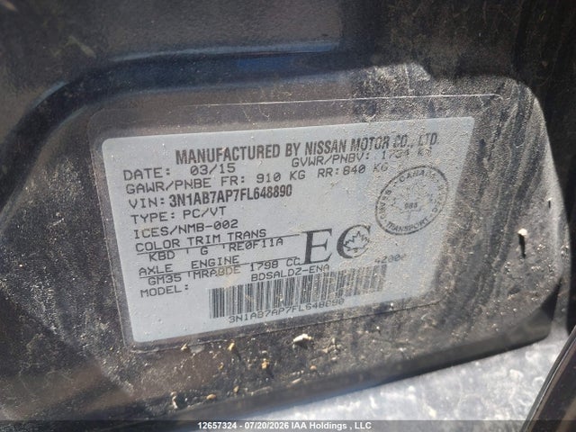 3N1AB7AP7FL648890 Nissan Sentra 1.8 S/1.8 Sl/1.8 Sr/1.8 Sv