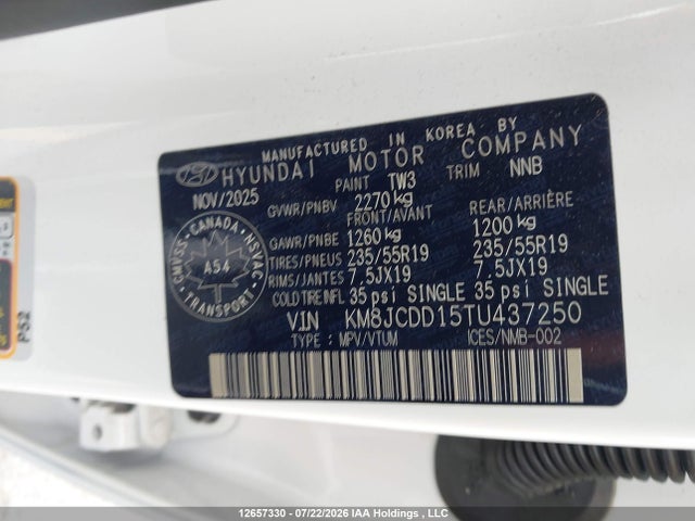 12657330 :رقم المزاد ، KM8JCDD15TU437250 vin ، 2026 Hyundai Tucson N-line Hybrid Awd مزاد بيع