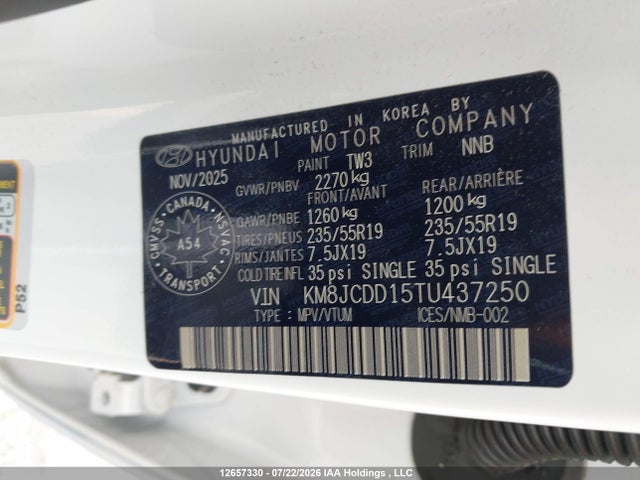 12657330 :رقم المزاد ، KM8JCDD15TU437250 vin ، 2026 Hyundai Tucson N-line Hybrid Awd مزاد بيع