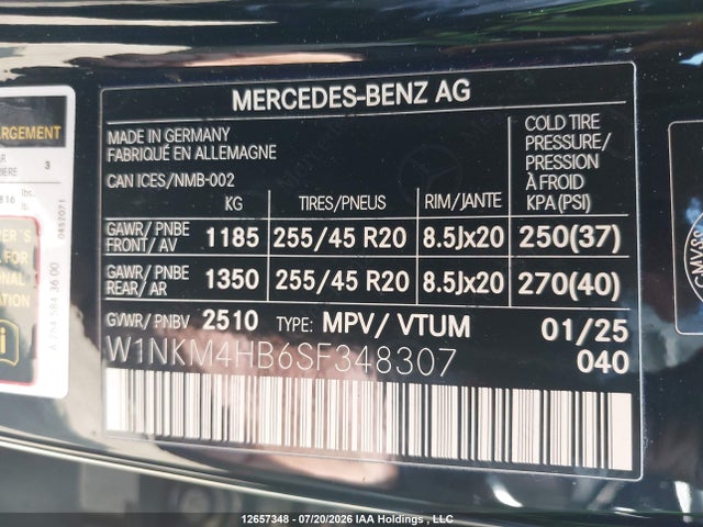 2025 Mercedes-benz Glc 300 4matic მანქანა იყიდება აუქციონზე, vin: W1NKM4HB6SF348307, აუქციონის ნომერი: 12657348
