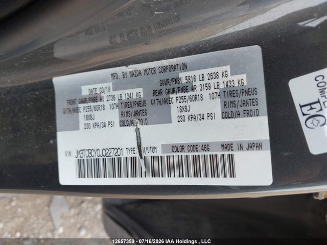 Mazda Cx-9 Gs-l 2018 JM3TCBCY0J0227201 Image 9