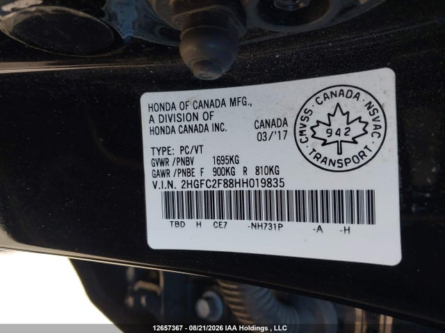 Продажа на аукционе авто 2017 Honda Civic Ex, vin: 2HGFC2F88HH019835, номер лота: 12657367
