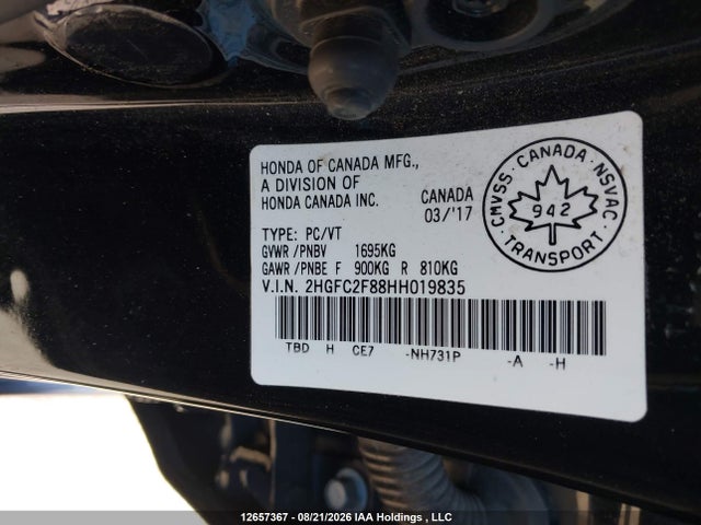 Продажа на аукционе авто 2017 Honda Civic Ex, vin: 2HGFC2F88HH019835, номер лота: 12657367