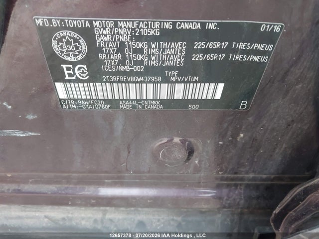 Aukcja sprzedaży 2016 Toyota Rav4 Xle, vin: 2T3RFREV8GW437958, numer aukcji: 12657378