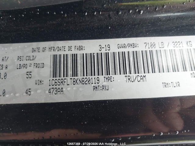 Продаж на аукціоні авто 2019 Ram 1500 Rebel, vin: 1C6SRFLT8KN820119, номер лоту: 12657389