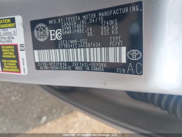 Aukcja sprzedaży 2010 Toyota Corolla S/le/xle, vin: 2T1BU4EE3AC387434, numer aukcji: 12657390