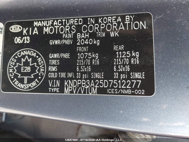 Продажа на аукционе авто 2013 Kia Sportage Lx, vin: KNDPB3A25D7512277, номер лота: 12657400