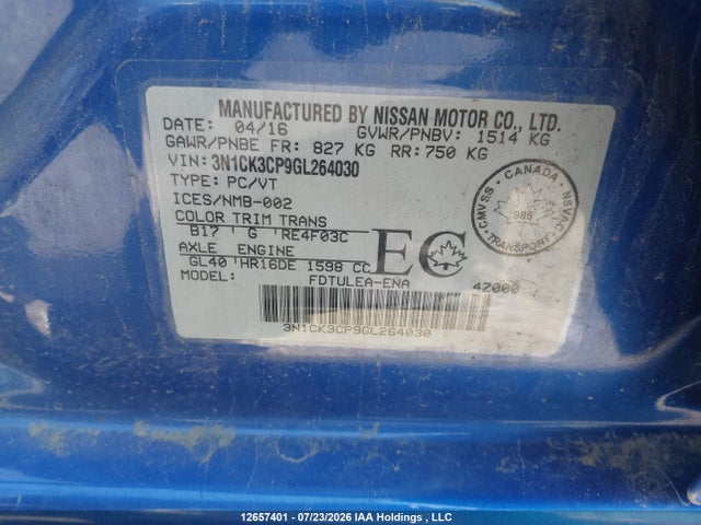 Nissan Micra 2016 3N1CK3CP9GL264030 Image 9