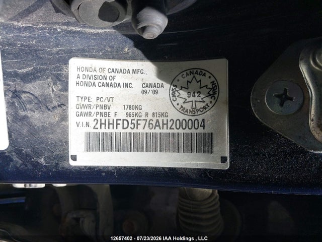 Aukcja sprzedaży 2010 Acura Csx Technology, vin: 2HHFD5F76AH200004, numer aukcji: 12657402
