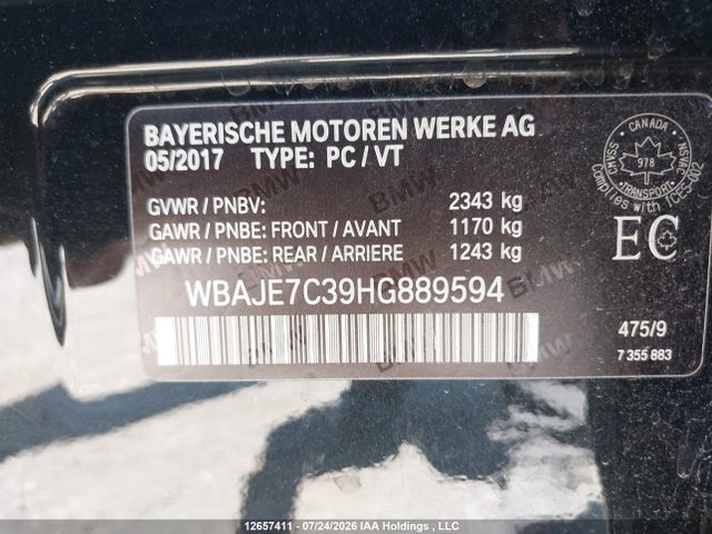 Aukcja sprzedaży 2017 Bmw 540i Xdrive, vin: WBAJE7C39HG889594, numer aukcji: 12657411