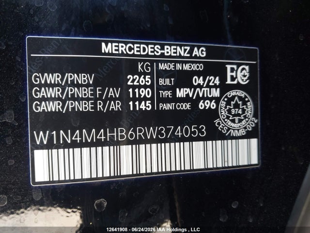 Aukcja sprzedaży 2024 Mercedes-benz Glb 250 4matic, vin: W1N4M4HB6RW374053, numer aukcji: 12641908