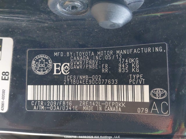 Aukcja sprzedaży 2013 Toyota Corolla Ce, vin: 2T1BU4EE9DC077633, numer aukcji: 12586708