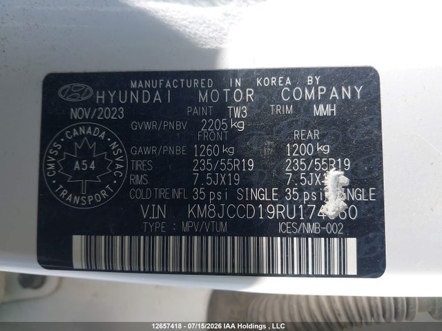Продаж на аукціоні авто 2024 Hyundai Tucson Luxury Awd, vin: KM8JCCD19RU174960, номер лоту: 12657418