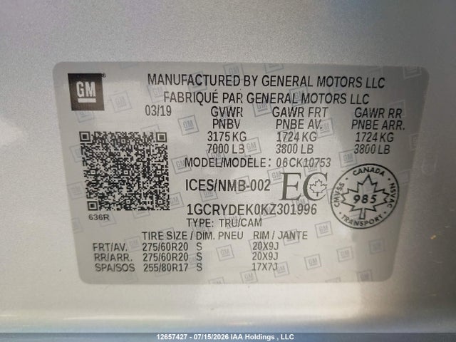 1GCRYDEK0KZ301996 Chevrolet Silverado 1500 Lt